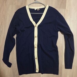 Vintage Cape Cod Sportswear White Blue Preppy Cardigan Sweater Size Medium